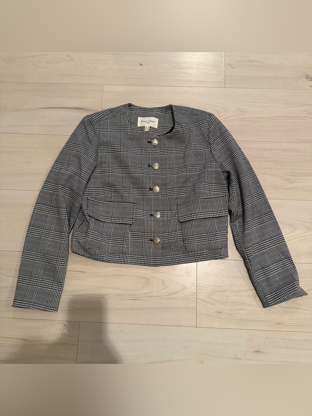 Haver & Blair Black & White Plaid Cropped Button Jacket